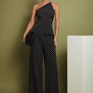 Women's Polka Dot Shoulder Top & Pants Set, Minimalist Wear Classic
